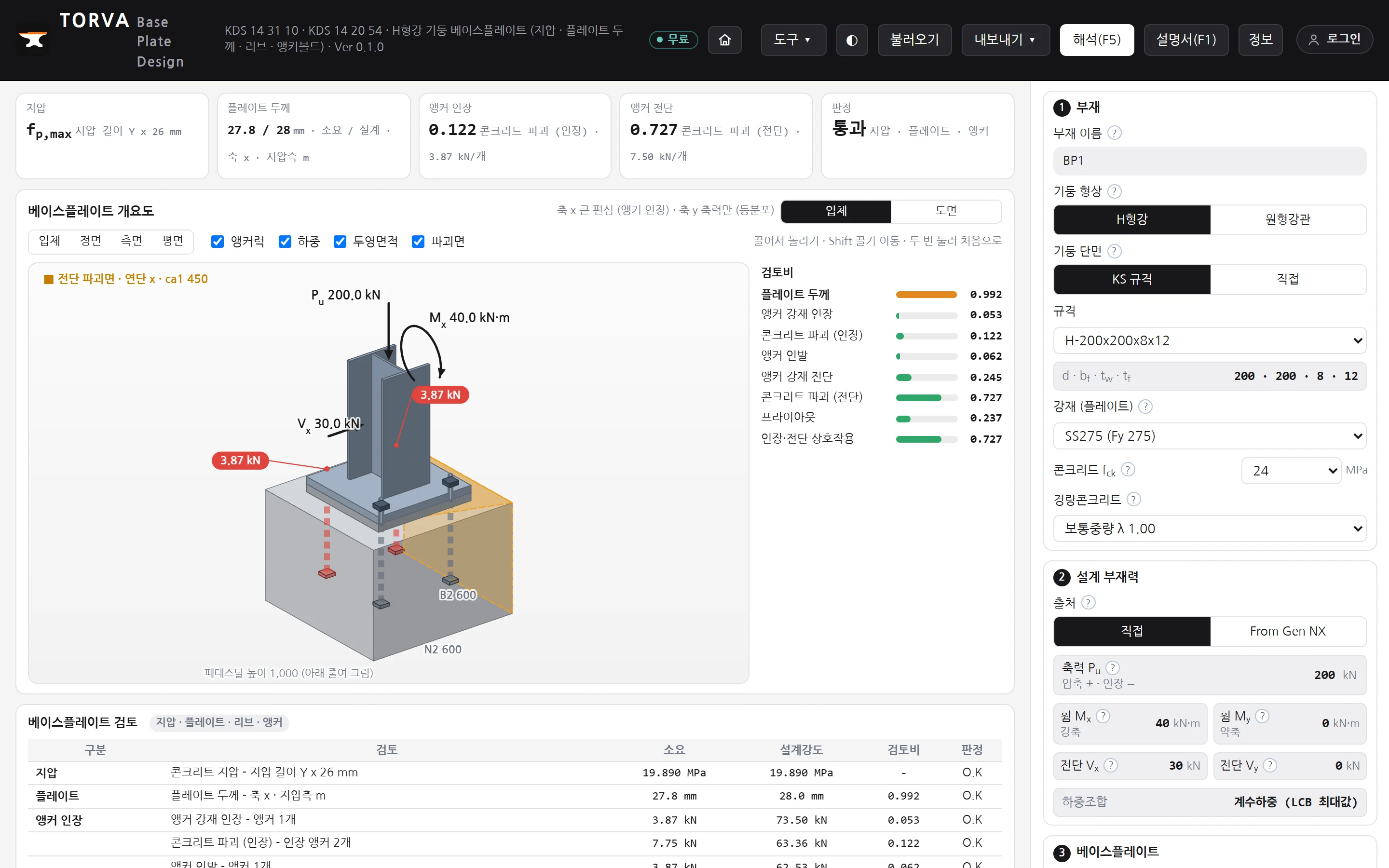 베이스플레이트 해석 결과 화면
